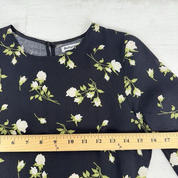 Reformation Floral Print Midi Dress Size 2 Black Floral Long Sleeve Cocktail - Picture 12 of 16